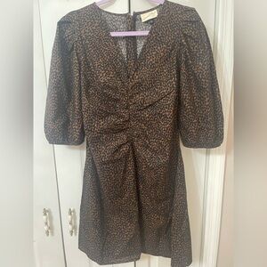 Universal Thread Women's Elbow Puff Sleeve Ruched Dress - Brown & Black Size  8